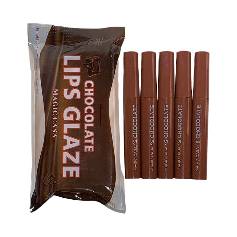 MAGIC CASA Chocolate Five-Piece Lip Gloss Set: Matte, Long-Lasting Lipsticks, Student Cross-Border Makeup